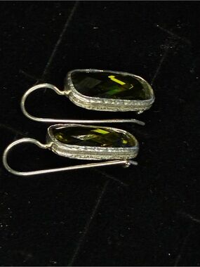 Silpada Green Crystal Drop Sterling Silver and Swarovski green crystal earrings.